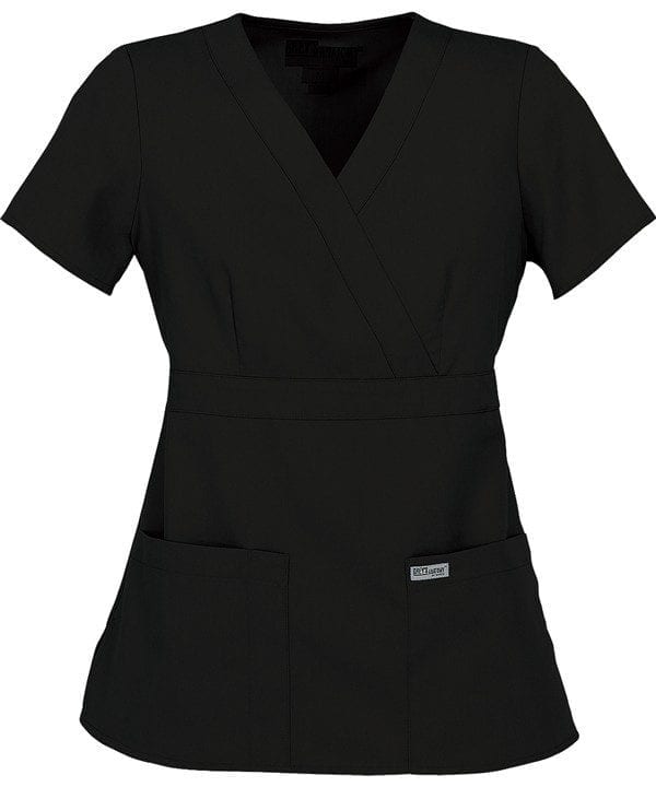 Ladies Mock Wrap Scrub Top Black