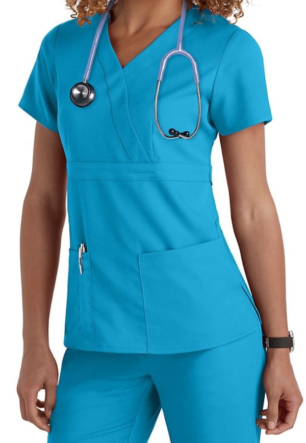 Ladies Mock Wrap Scrub Top Blueberry