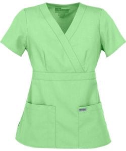 Ladies Mock Wrap Scrub Top Honey Dew