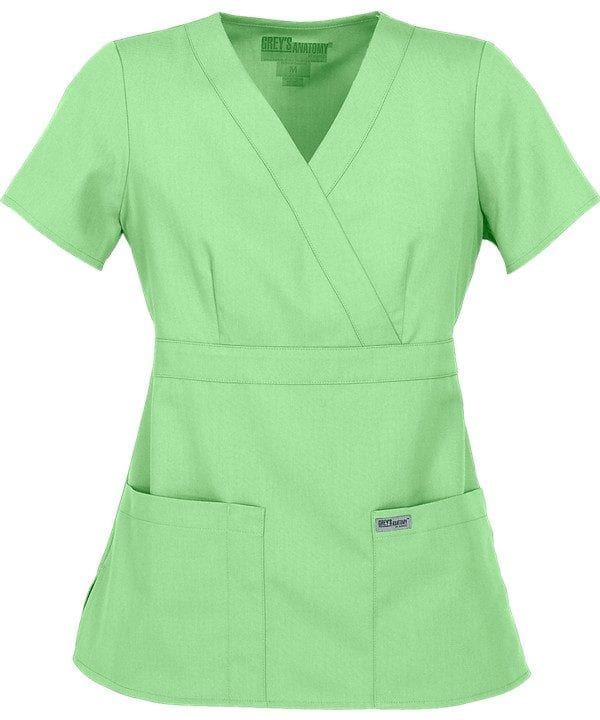 Ladies Mock Wrap Scrub Top Honey Dew