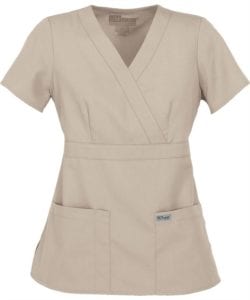 Ladies Mock Wrap Scrub Top Khaki