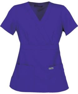 Ladies Mock Wrap Scrub Top Purple Rain