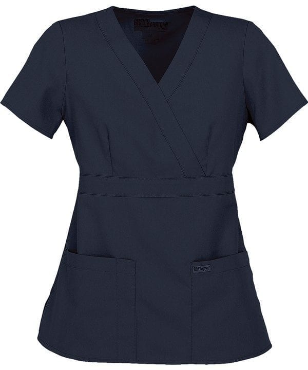 Ladies Mock Wrap Scrub Top Steel