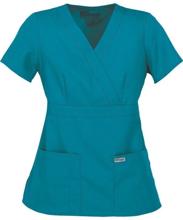 Ladies Mock Wrap Scrub Top Teal