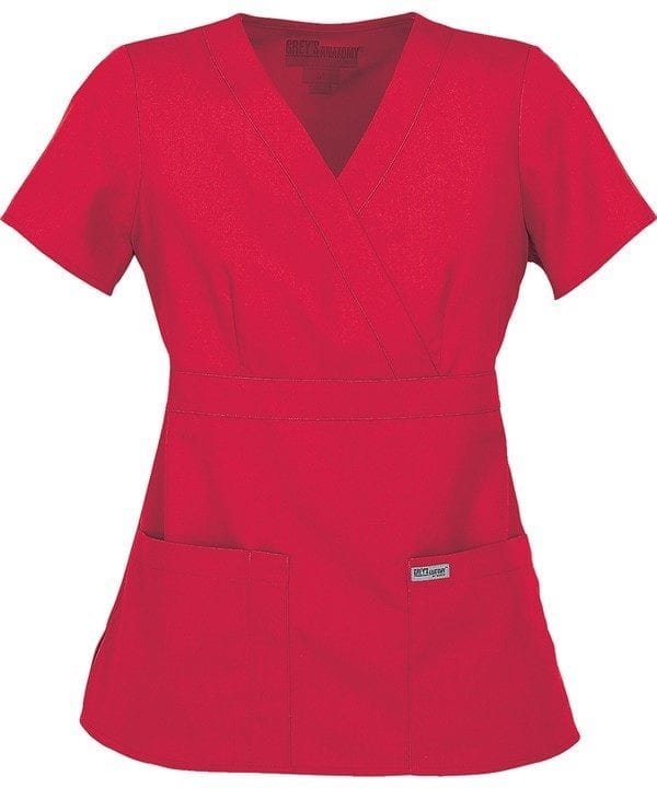 Ladies Mock Wrap Scrub Top Watermelon