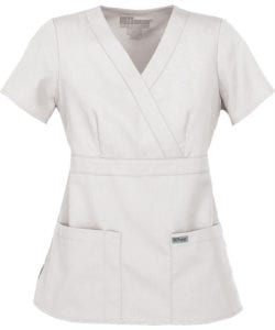 Ladies Mock Wrap Scrub Top White