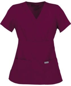 Ladies Mock Wrap Scrub Top Wine